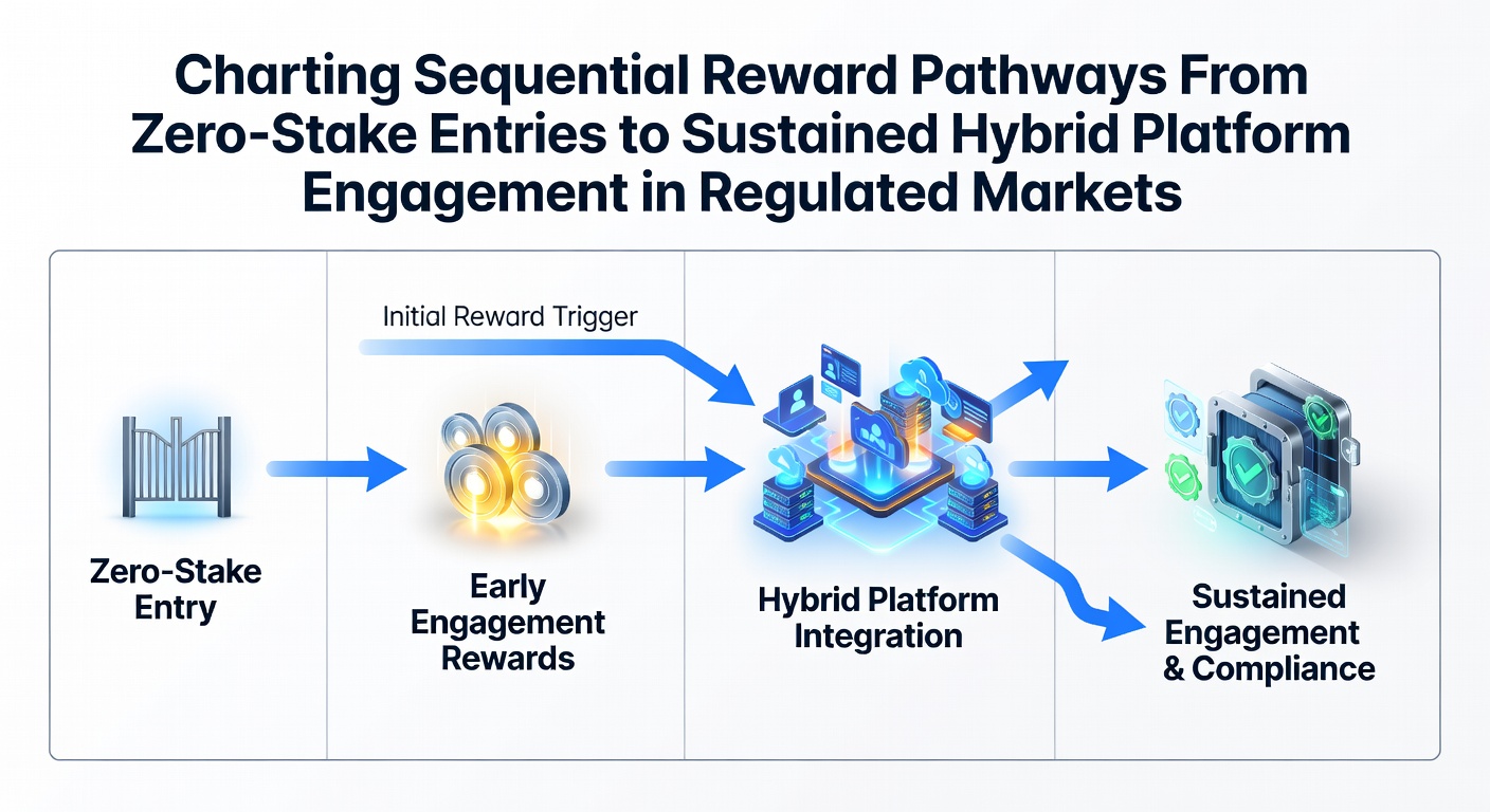 Infographic showing progression from free entry incentives to ongoing hybrid platform use in regulated betting environments
