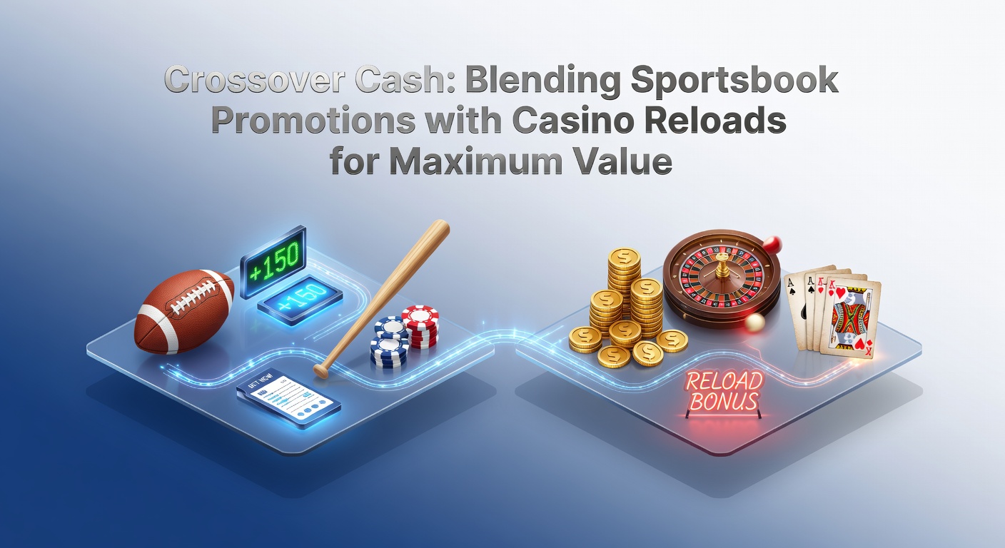 A dynamic split-screen graphic showing sportsbook odds boosts on one side and casino slot reels spinning with reload bonus icons on the other, symbolizing the blend of promotions for bettors seeking optimal returns