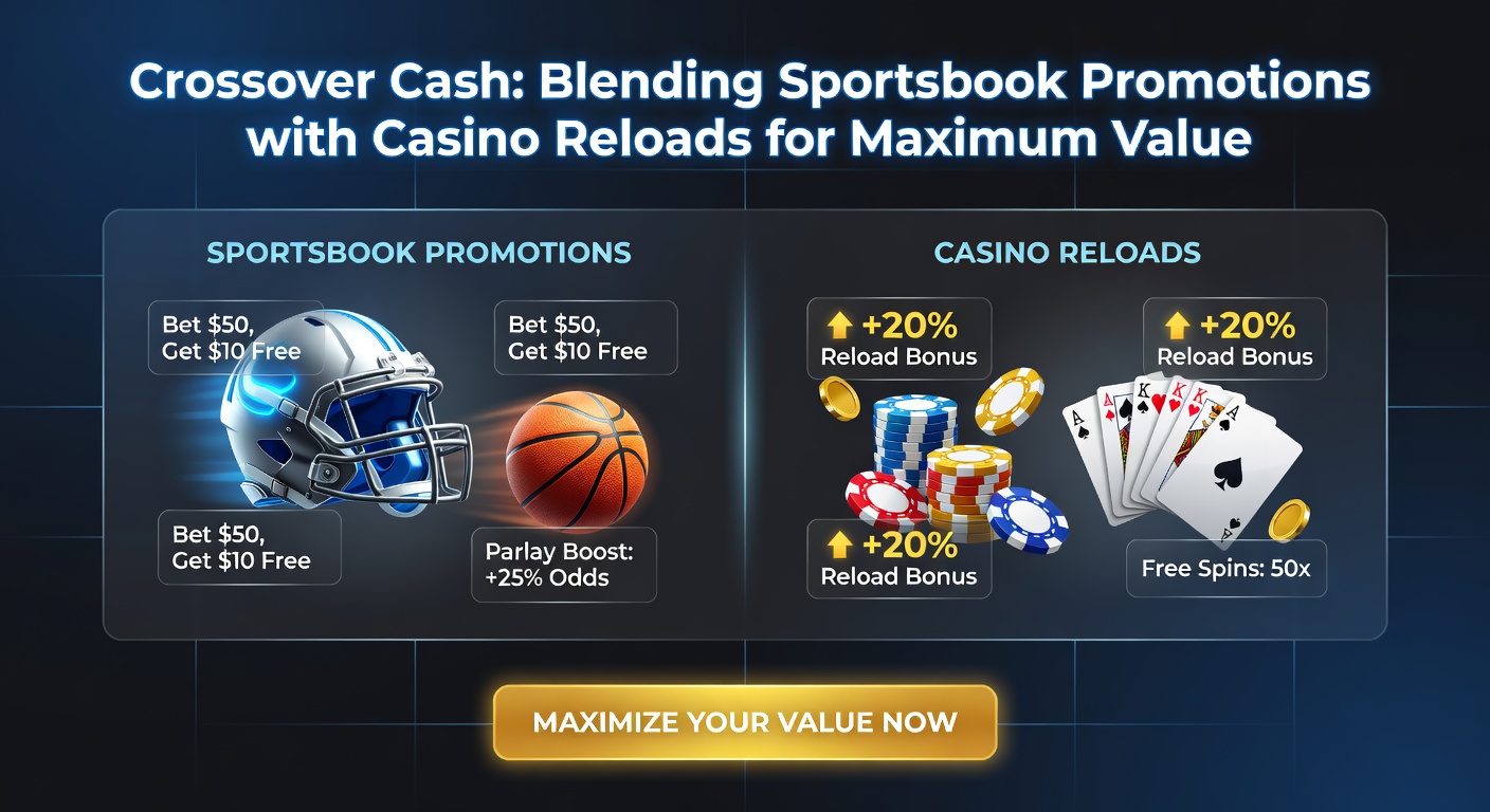 Infographic illustrating a step-by-step crossover strategy: deposit funds, claim sportsbook boost, wager on sports event, transfer winnings to casino reload slot machine, and withdraw maximized profits