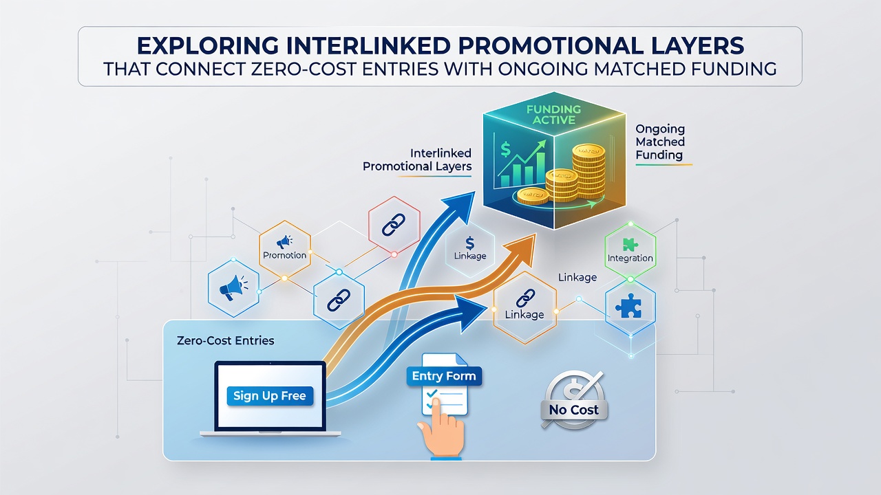 Flow diagram of promotional layers connecting free entries to matched funding