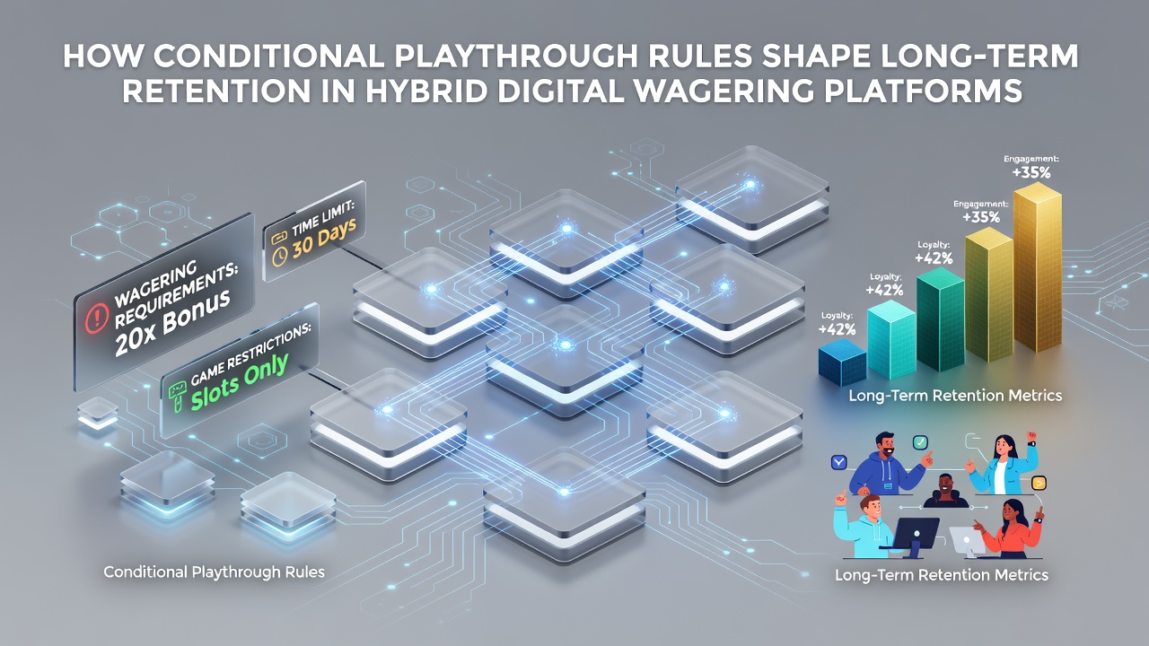 Graph showing retention curves for users under varying playthrough conditions in hybrid wagering platforms
