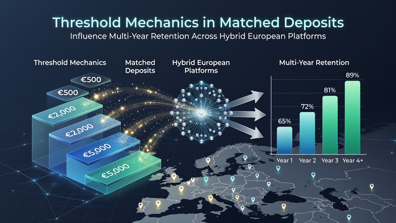 Diagram showing deposit threshold mechanics and user retention pathways on hybrid European platforms