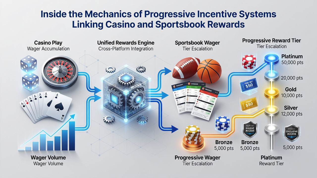 Illustration of user progression through casino and sportsbook reward tiers