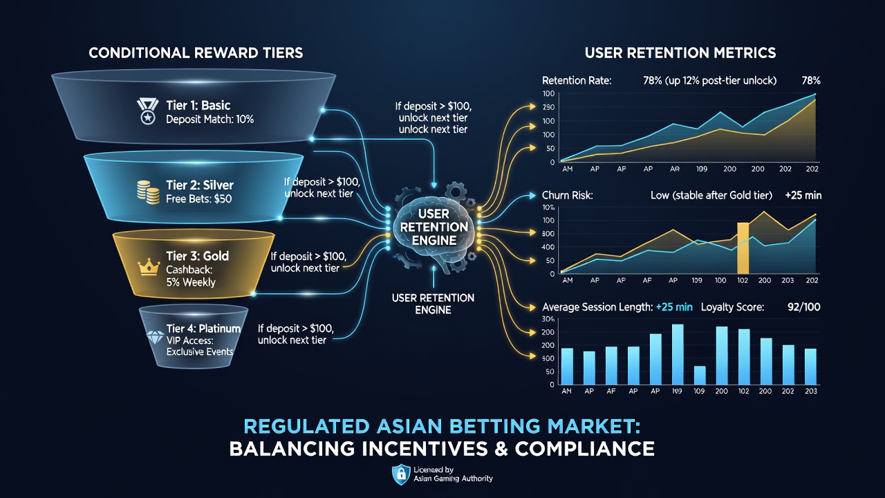 Data charts showing retention curves across different reward tiers in Asian regulated markets