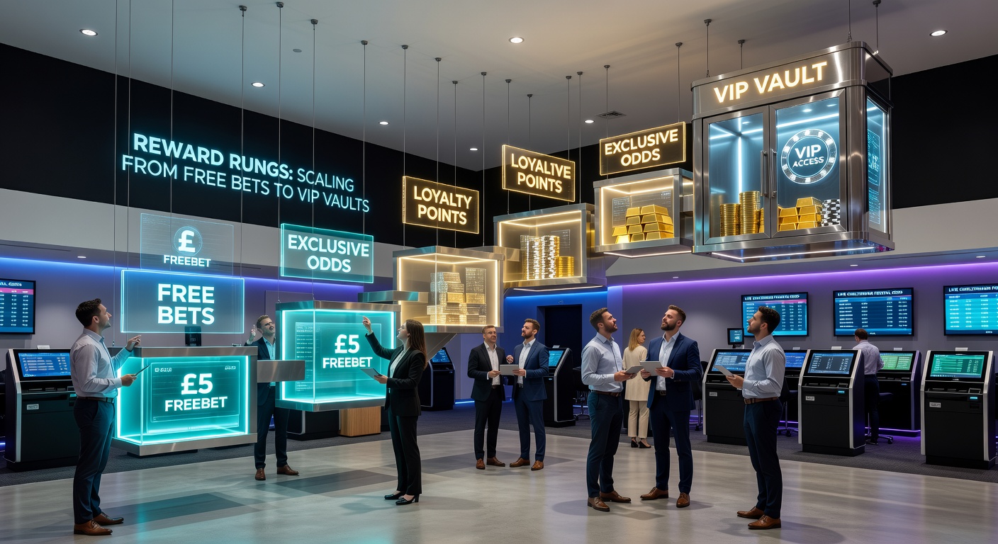UK betting app displaying tiered loyalty rewards ladder from free bets to VIP status