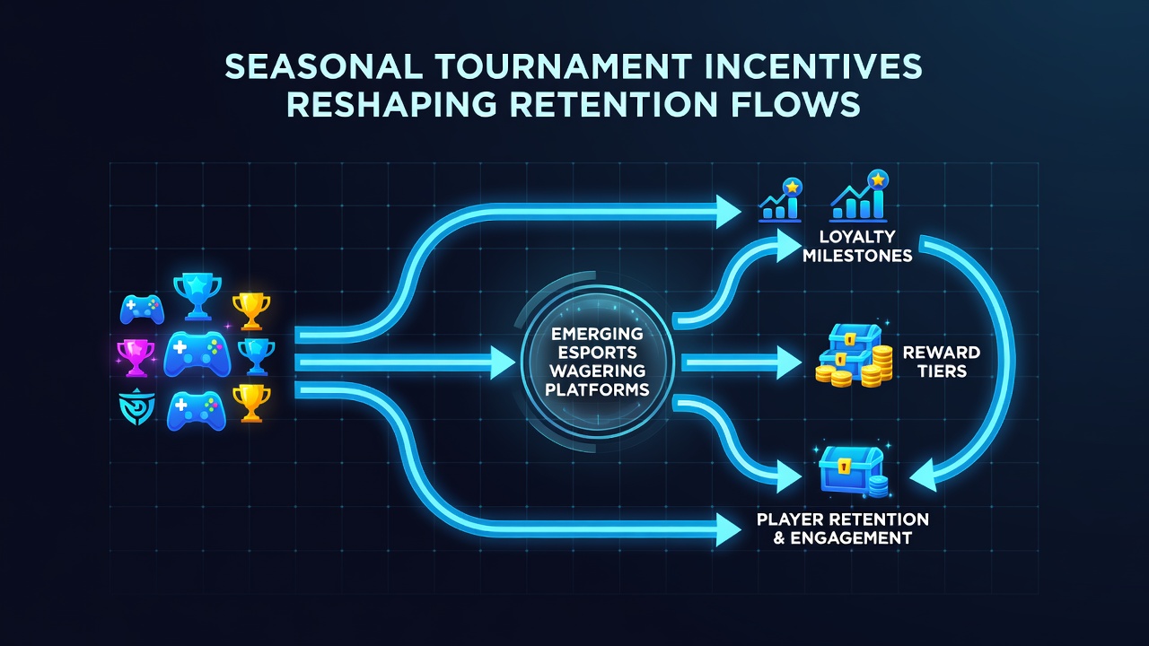 Esports wagering dashboard displaying seasonal tournament incentive structures and user progression metrics