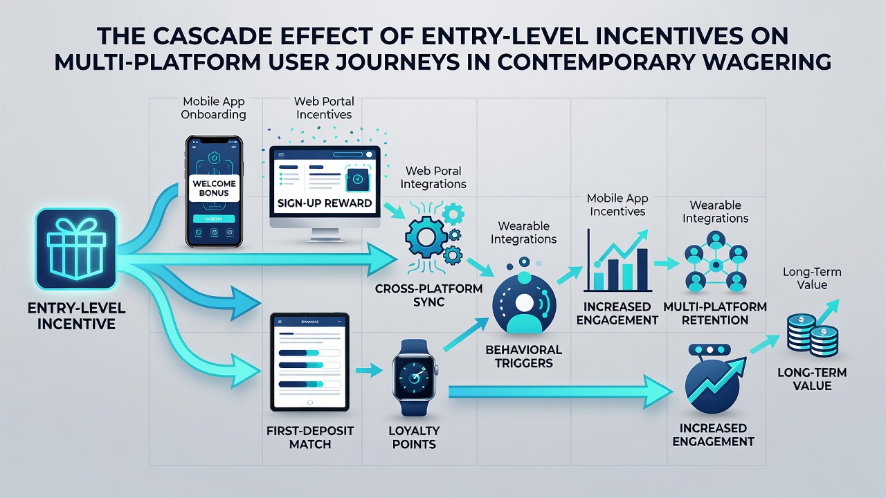 Flow chart mapping user progression from free bet entry through hybrid platform engagement and retention milestones